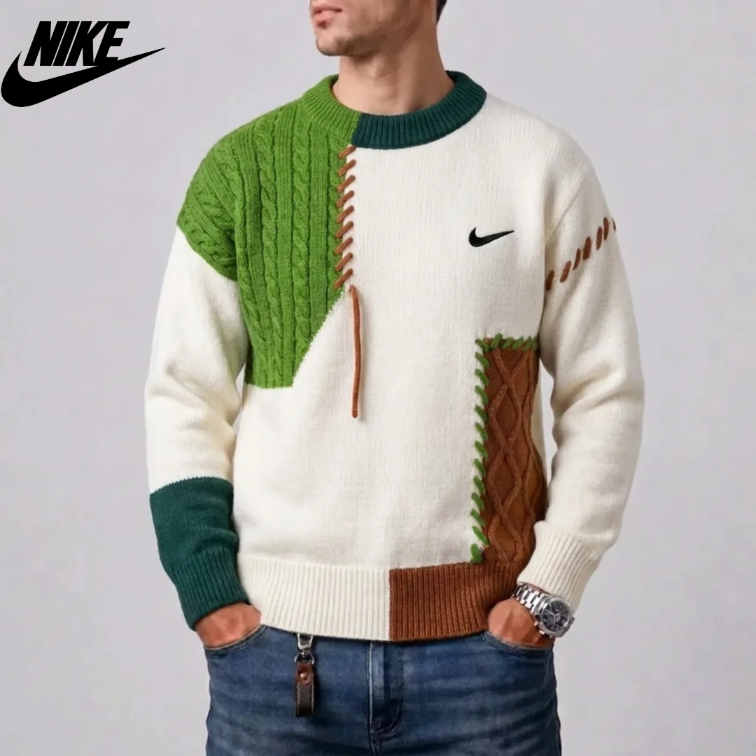 Men's Patchwork Cable-Knit Sweater