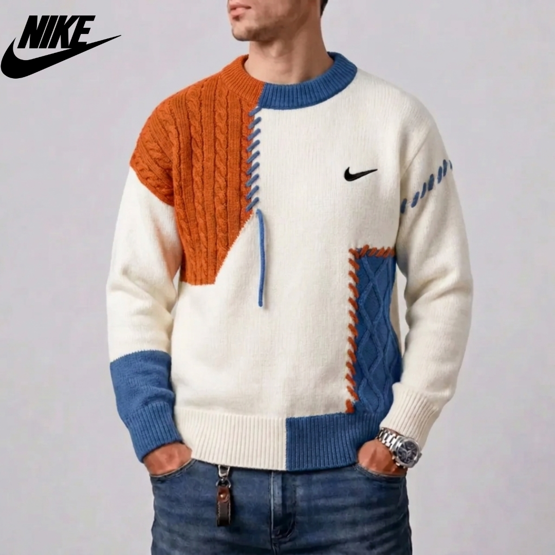 Men's Patchwork Cable-Knit Sweater