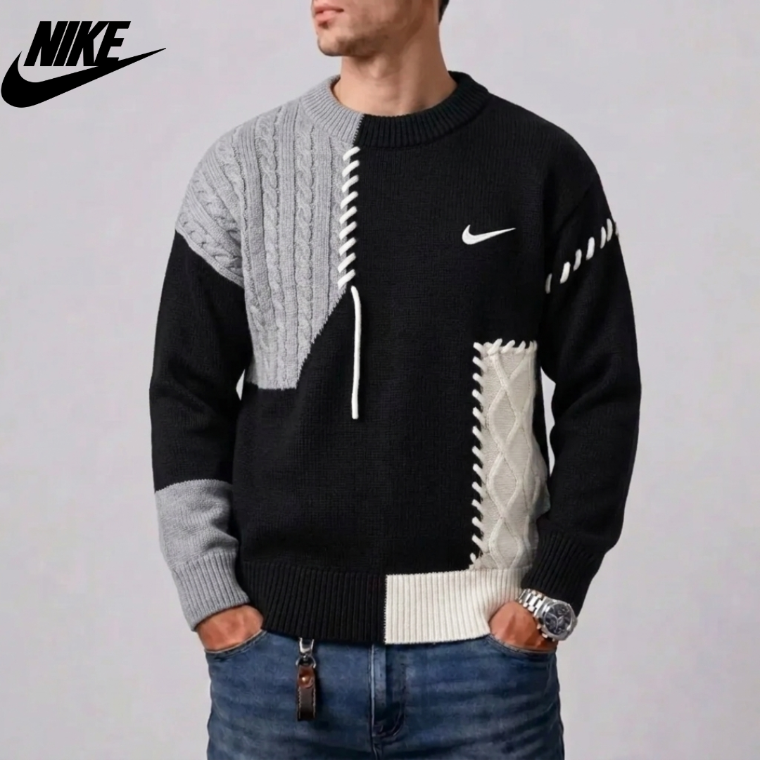 Men's Patchwork Cable-Knit Sweater