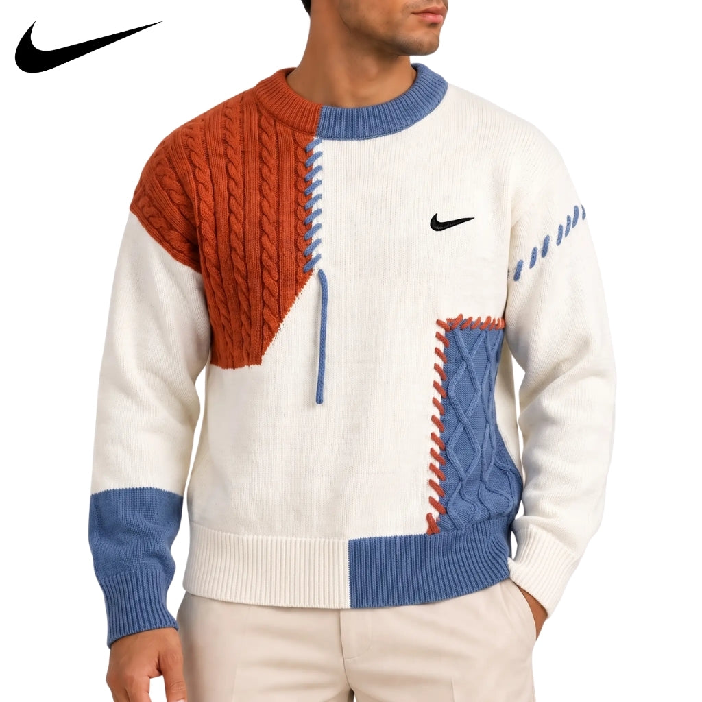 Men's Patchwork — Cable-Knit Sweater