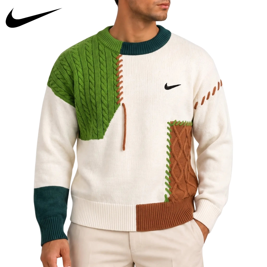 Men's Patchwork — Cable-Knit Sweater