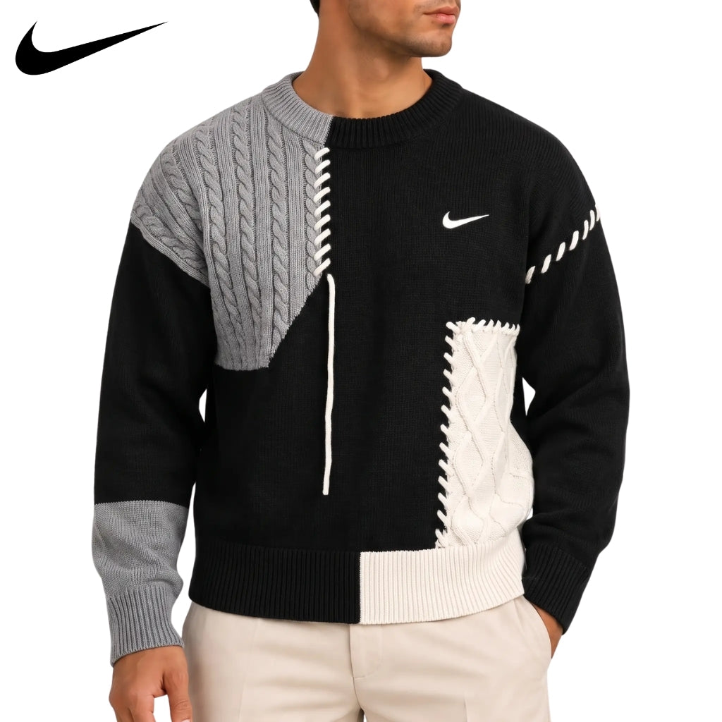 Men's Patchwork — Cable-Knit Sweater