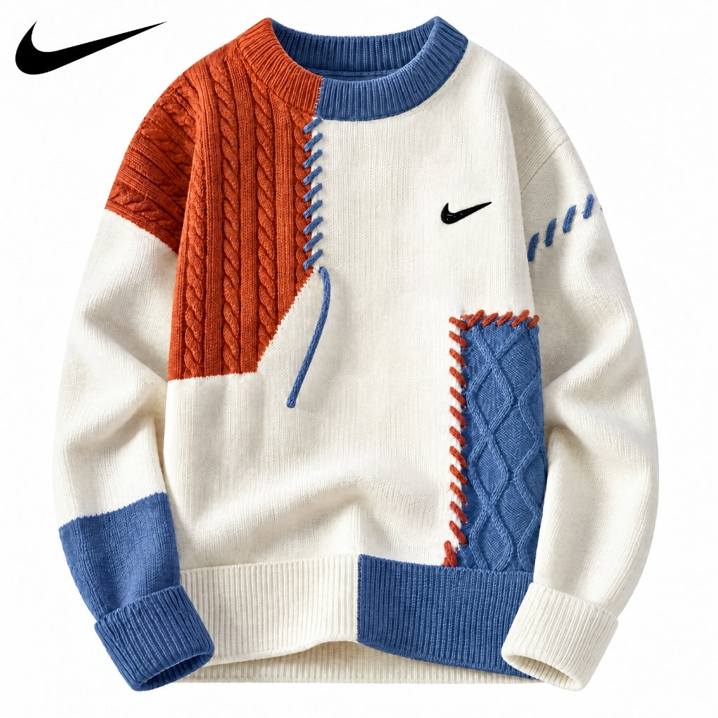Men's Patchwork — Cable-Knit Sweater