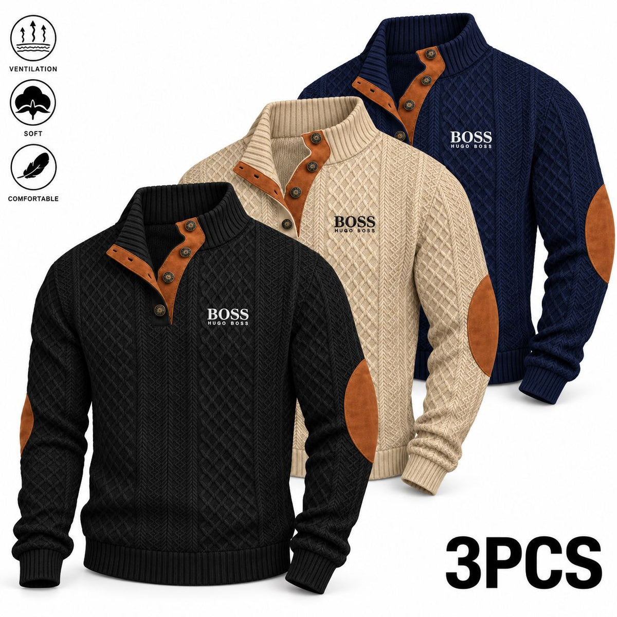The Textured Button-Neck Sweater — Pack of 3 Colors