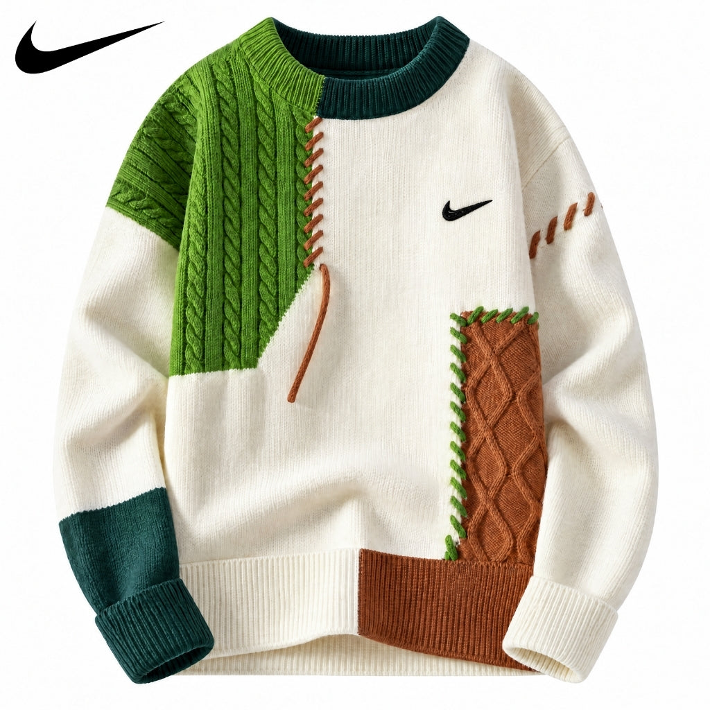 Men's Patchwork — Cable-Knit Sweater