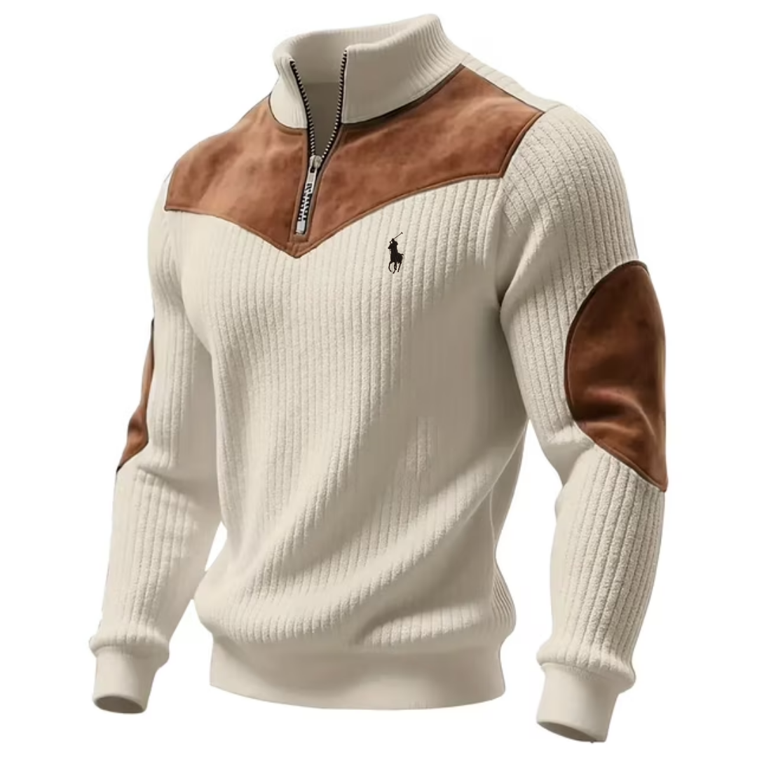 Men's Ribbed Quarter-Zip Color Block Sweater