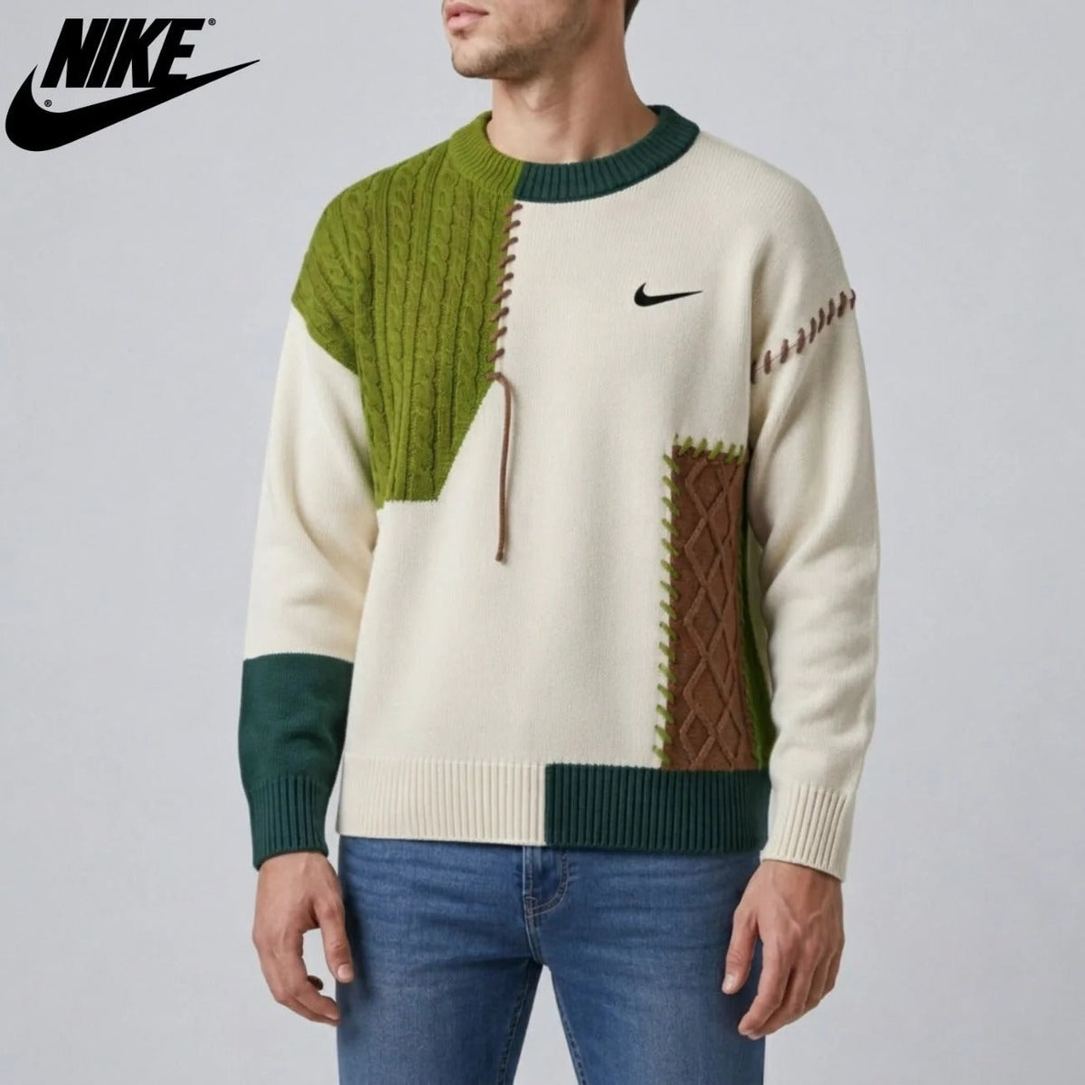 Patchwork Cable-Knit Sweater