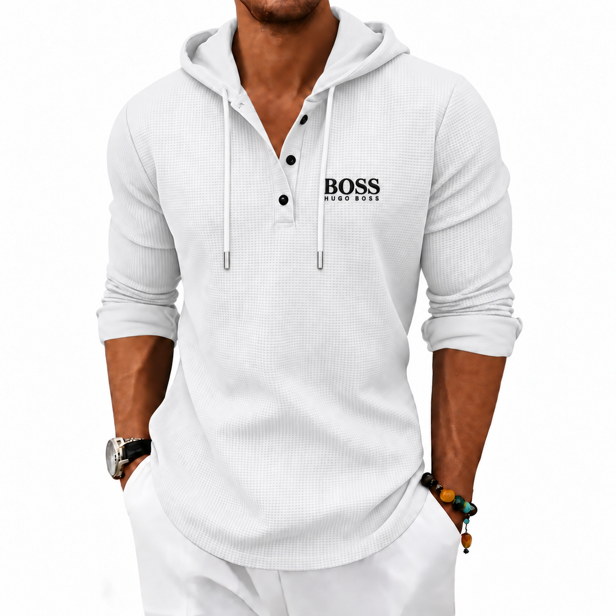 Men's Textured Hooded Henley Top