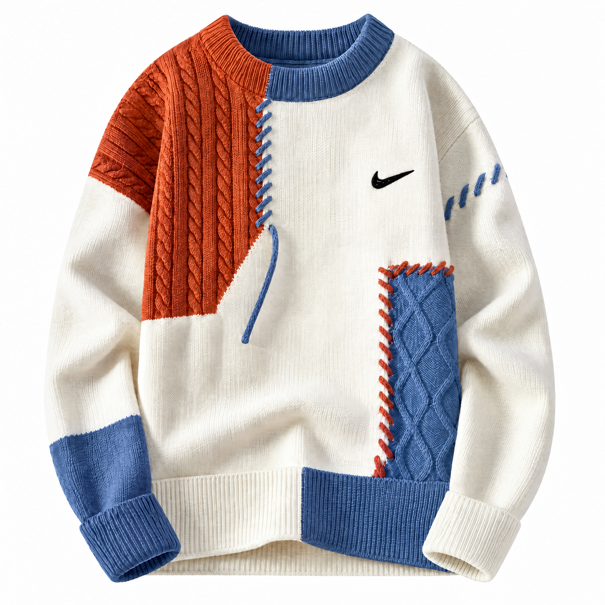 Men's Patchwork Cable-Knit Sweater