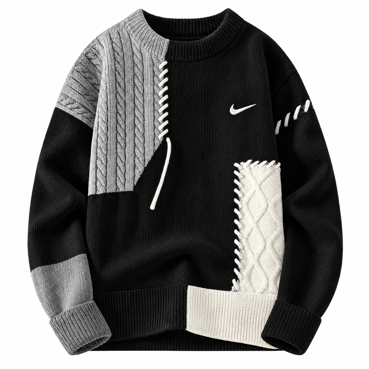 Men's Patchwork Cable-Knit Sweater