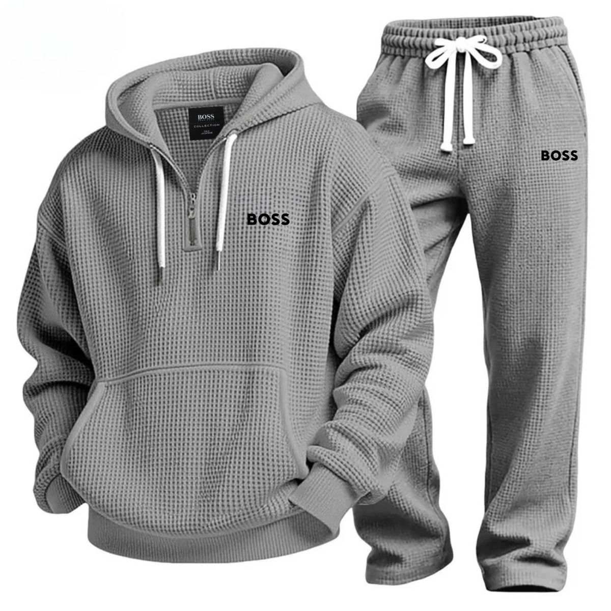 Textured Quarter-Zip Hooded Tracksuit Set