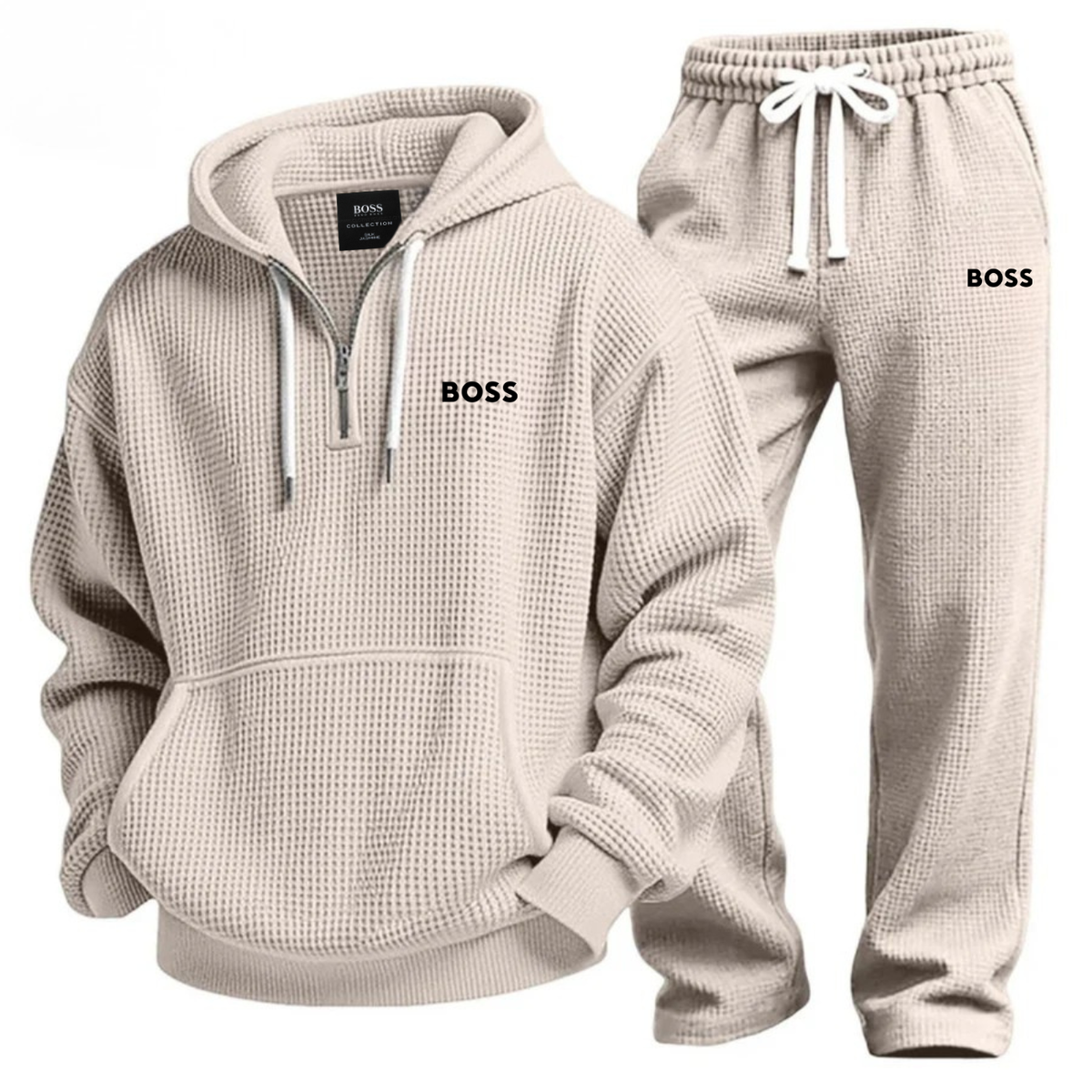 Textured Quarter-Zip Hooded Tracksuit Set