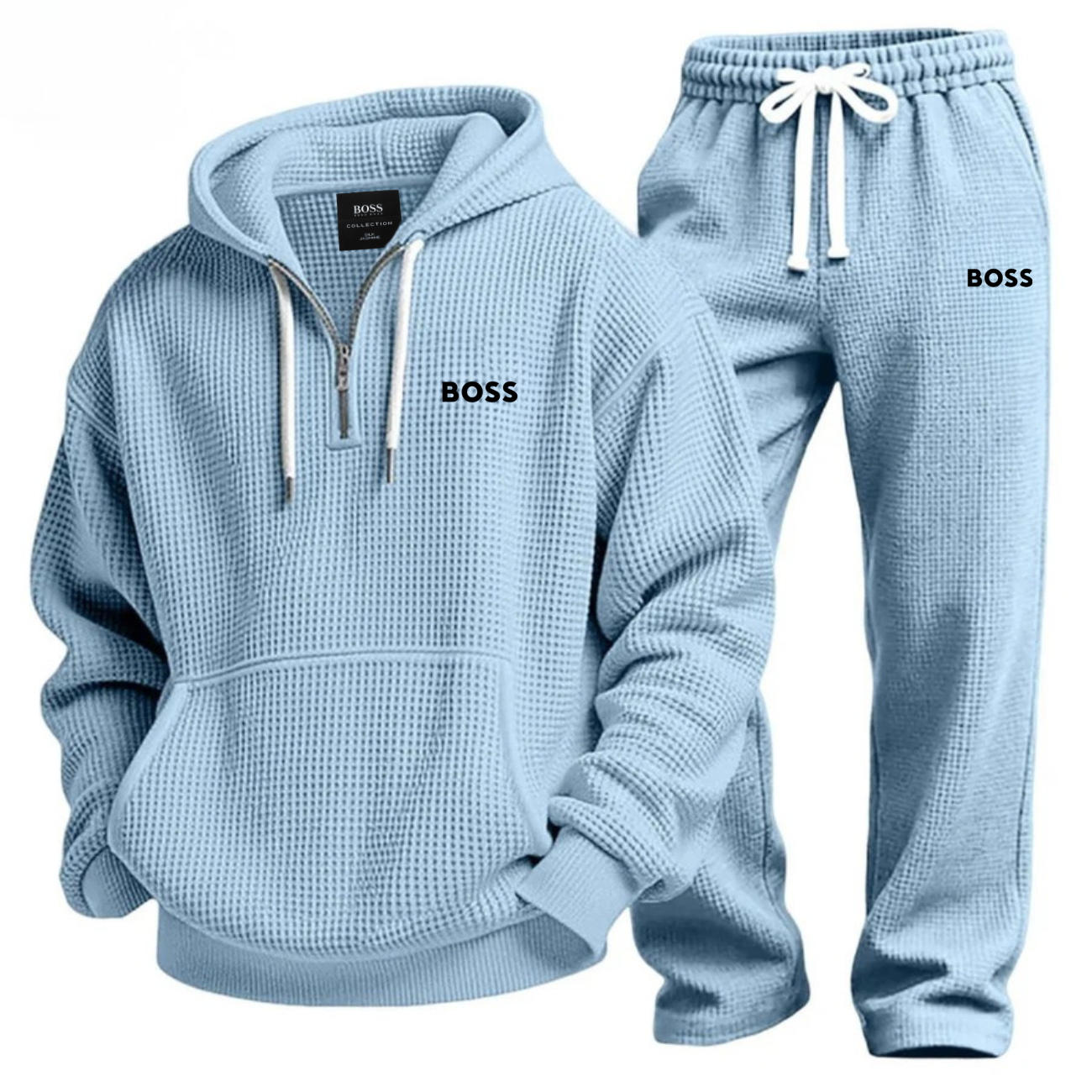Textured Quarter-Zip Hooded Tracksuit Set