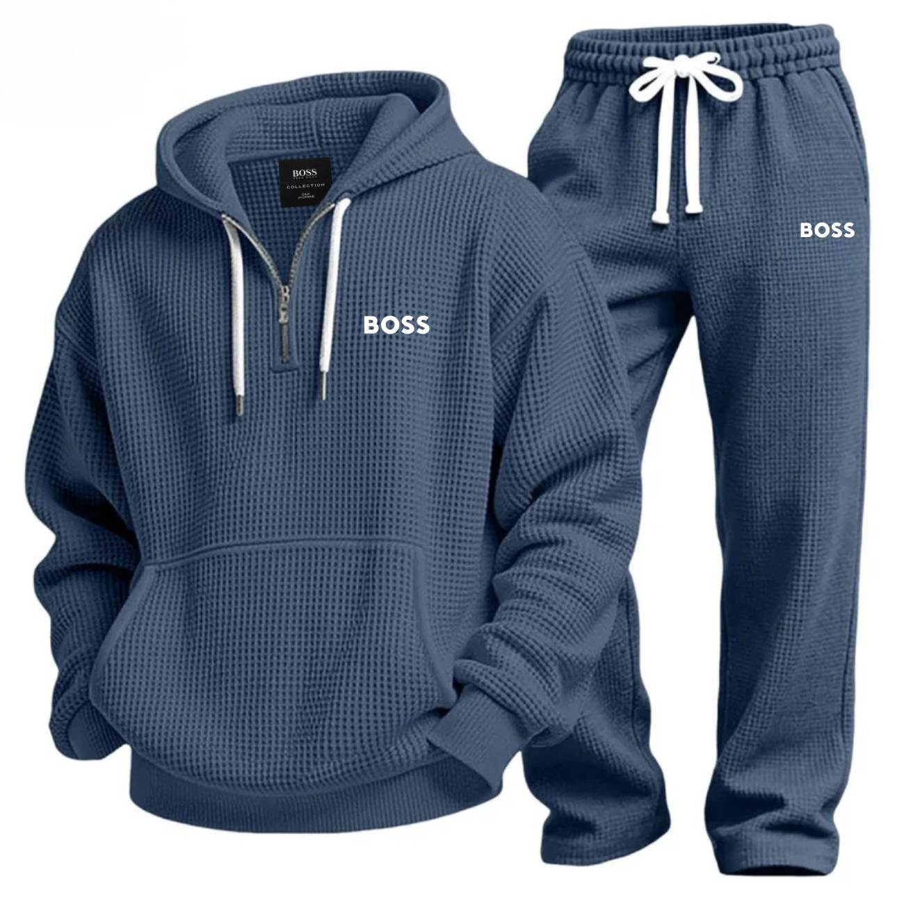 Textured Quarter-Zip Hooded Tracksuit Set