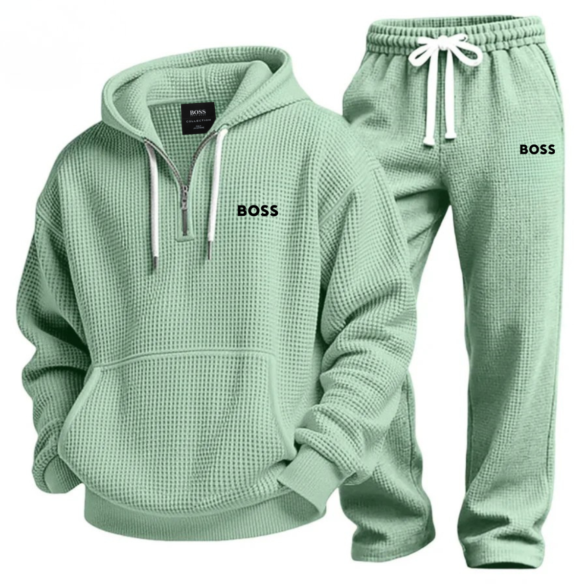 Textured Quarter-Zip Hooded Tracksuit Set