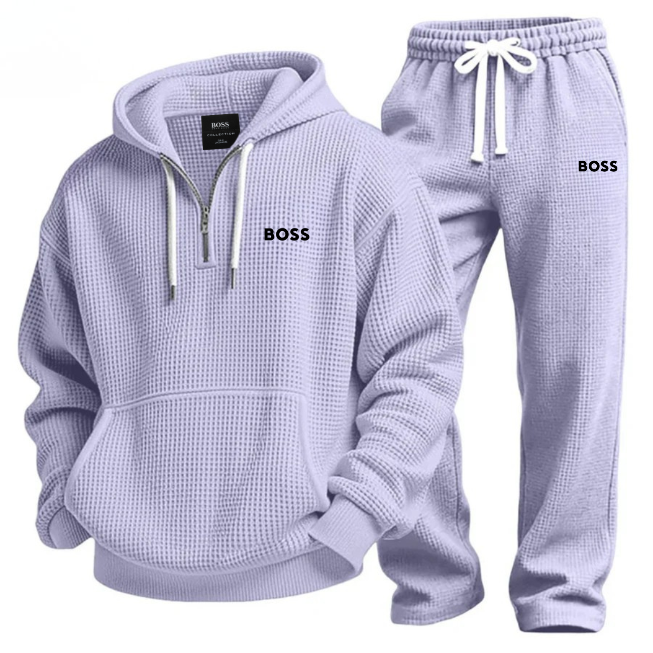 Textured Quarter-Zip Hooded Tracksuit Set