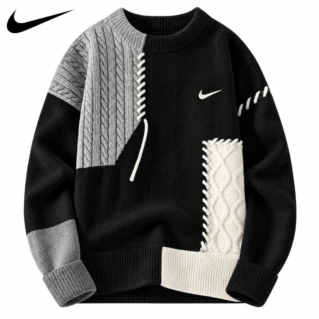 Men's Patchwork —  Cable-Knit Sweater