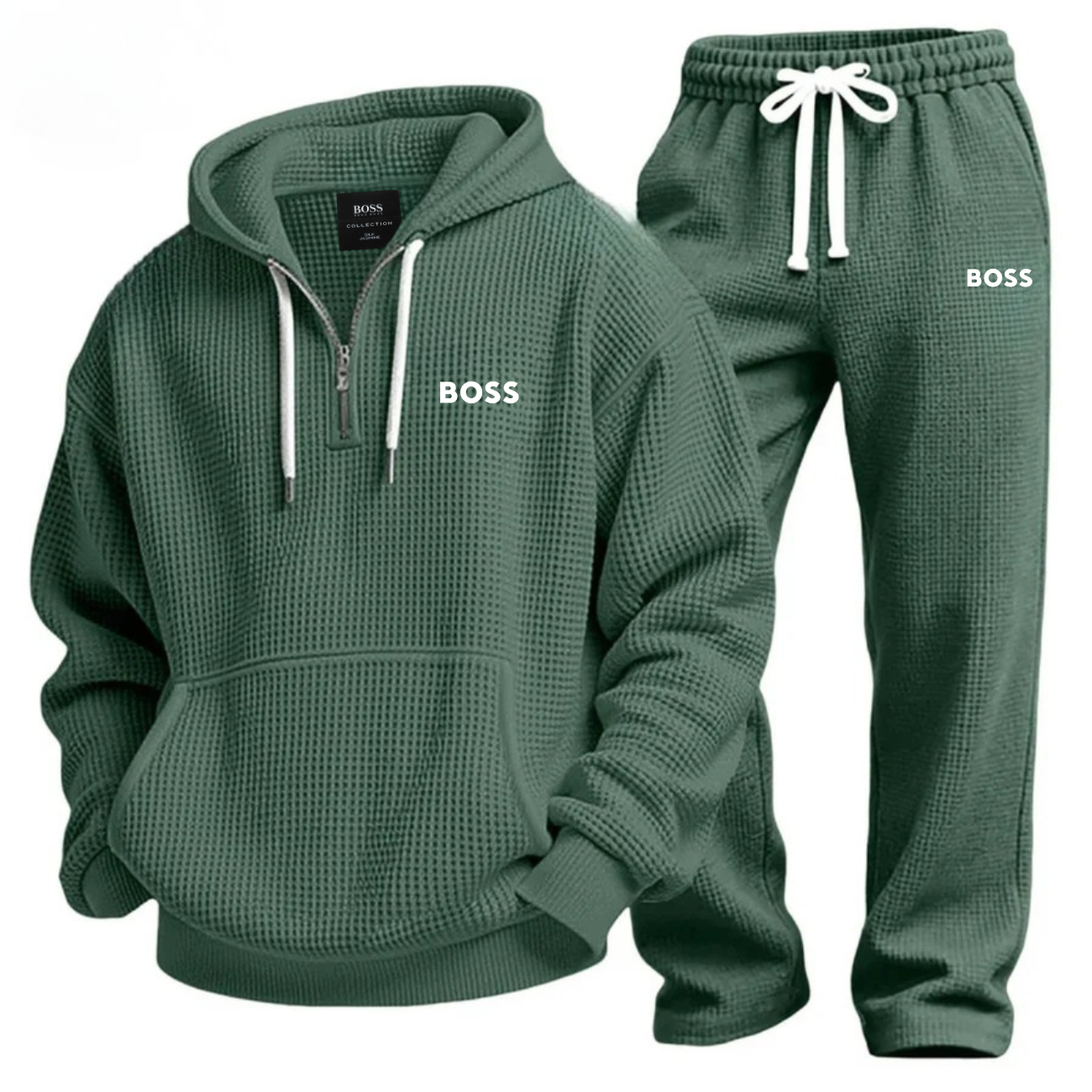 Textured Quarter-Zip Hooded Tracksuit Set
