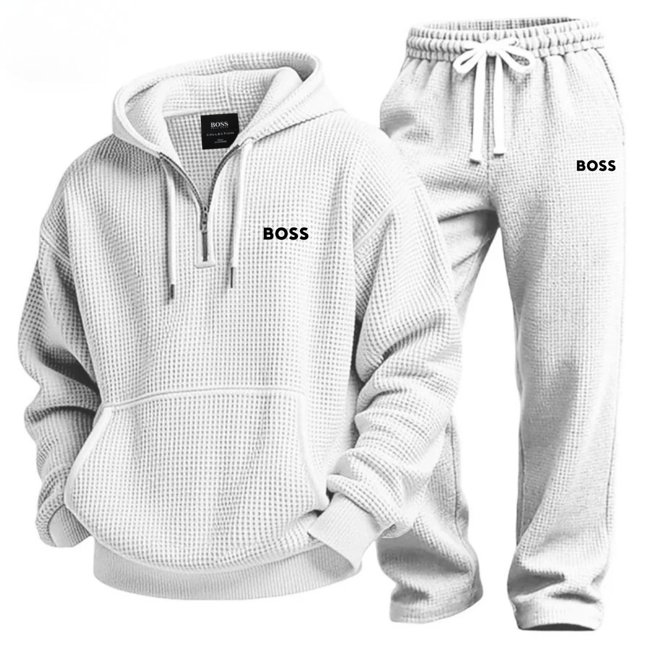Textured Quarter-Zip Hooded Tracksuit Set