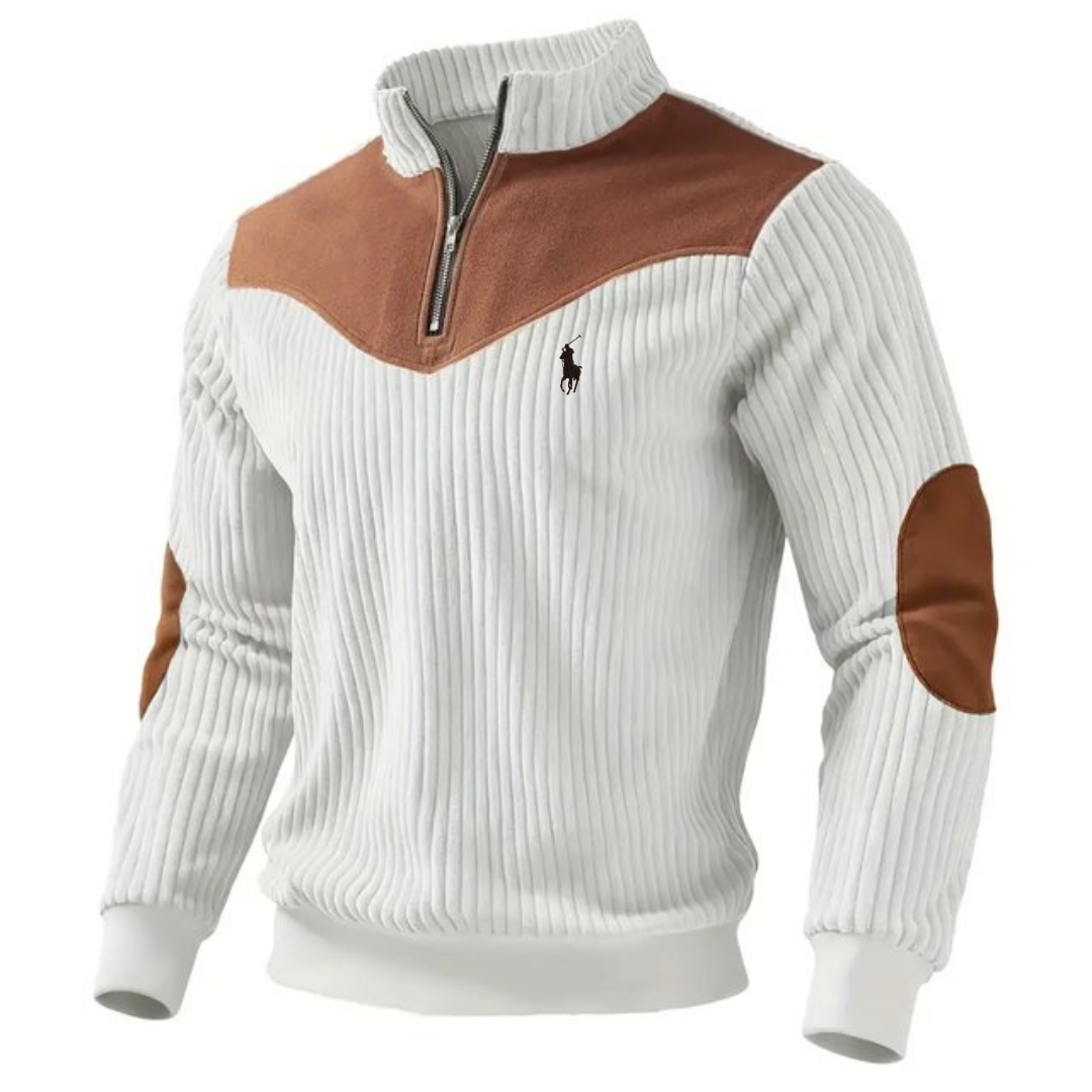 Men's Ribbed Quarter-Zip Color Block Sweater