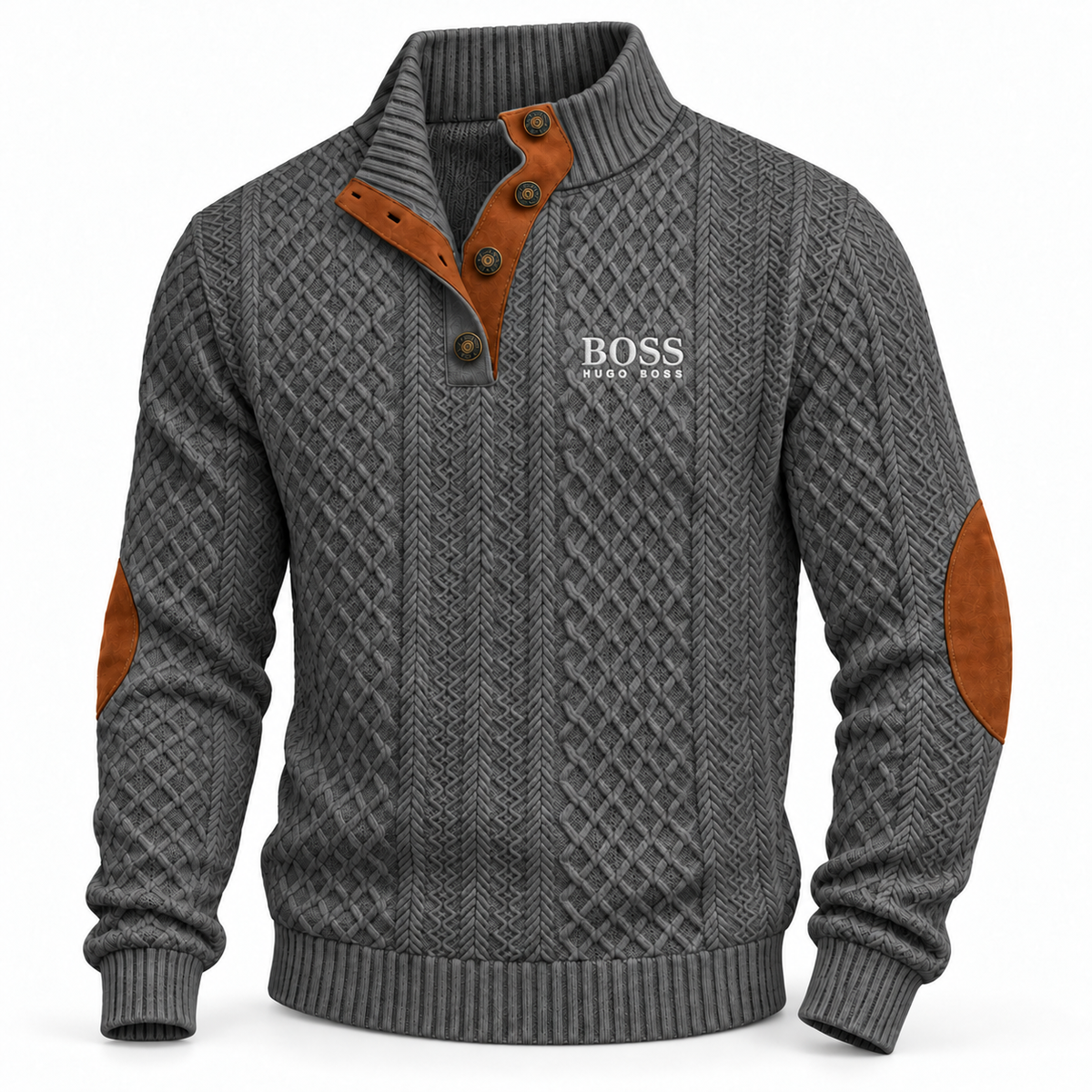 Men's Textured Button-Neck Sweater
