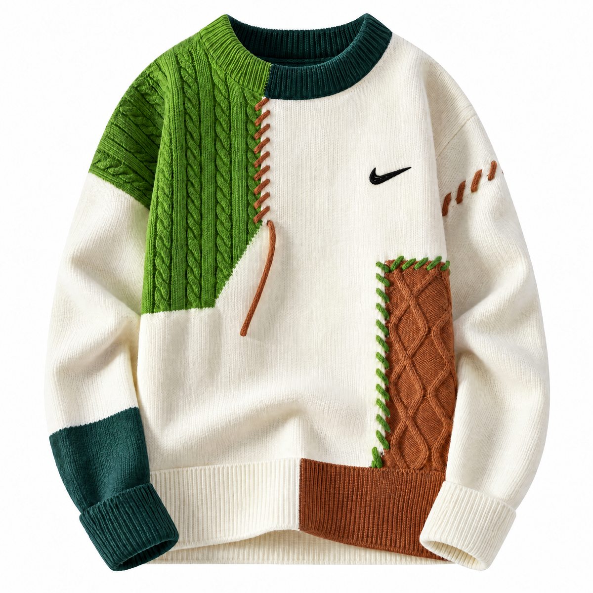 Men's Patchwork Cable-Knit Sweater
