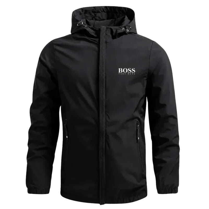 BOSS Men's Waterproof Lightweight Hooded Windbreaker Jacket